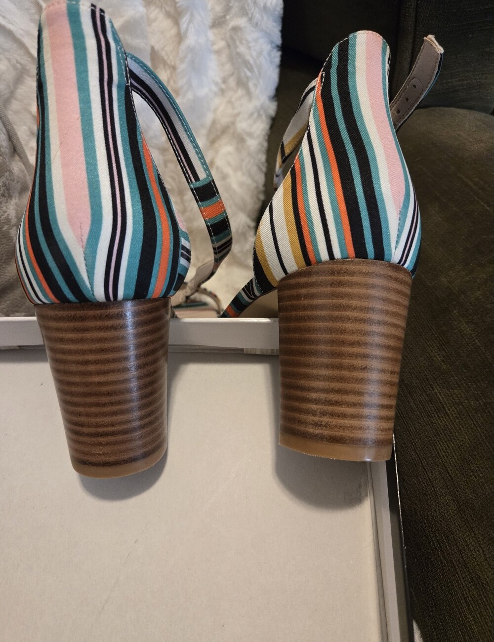 Nine West Multicolor Striped Block Heel Sandals